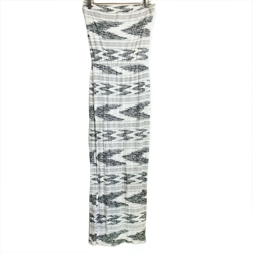 Joie Strapless Piah Maxi Long Dress White Gray Sz XS Elastic Waist Stretchy Knit - Picture 2 of 6